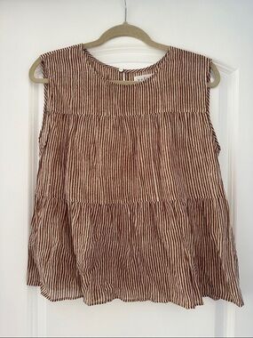 Velvet by Graham & Spencer Brown and White Striped Sleeveless Tiered Tank
